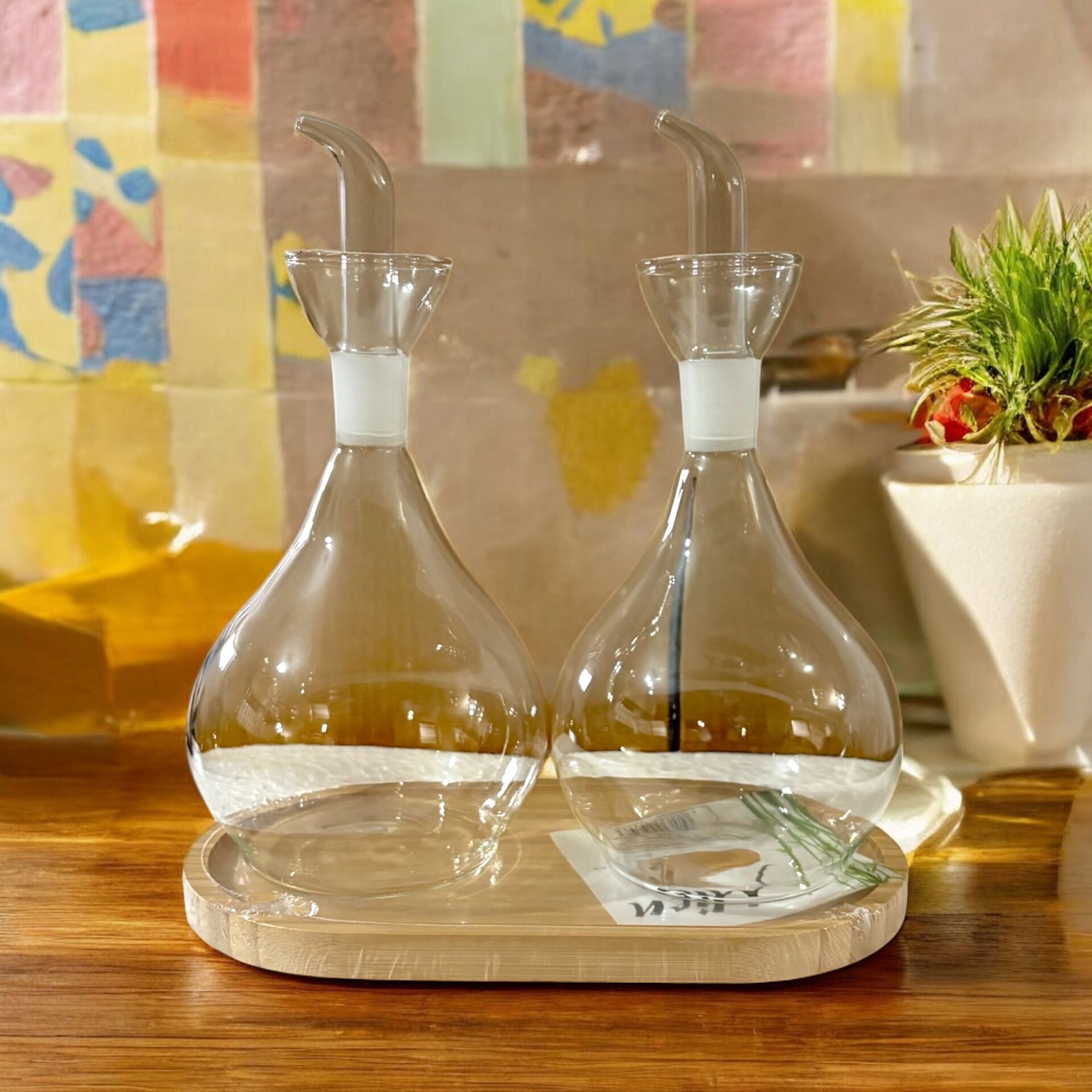 2'li Yağdanlık & Zeytinyağı Sıvı Yağ şişesi & Yağlık Sirkelik 1 lt bambu standlı