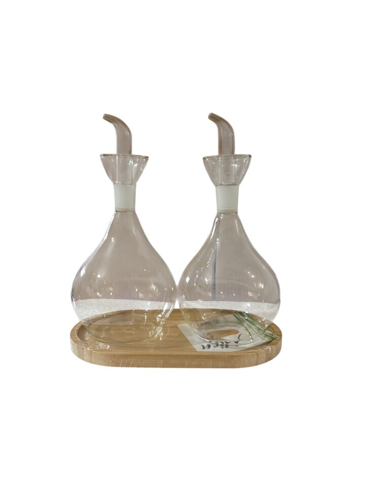 2'li Yağdanlık & Zeytinyağı Sıvı Yağ şişesi & Yağlık Sirkelik 1 lt bambu standlı