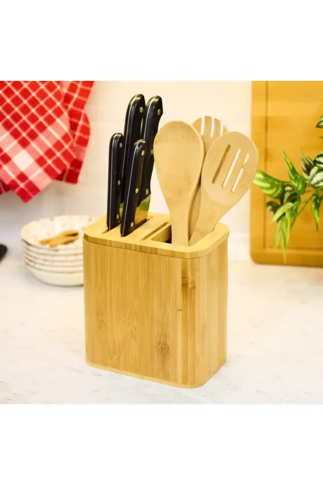 Mien Bambu Bıçak Standı - Kahverengi - 15x10x16,6 cm