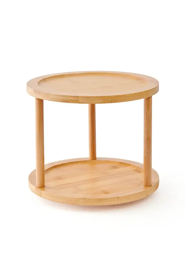 Mien Bambu 2 Katlı Döner Baharat Standı- Beyaz / Bambu - 34,5x20,5 cm