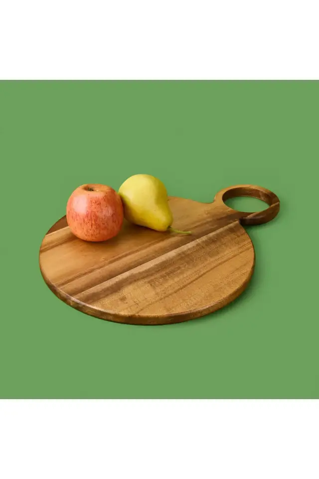 Mien Akasya Yuvarlak Halkalı Kesim Tahtası - Kahverengi - 38x28 cm