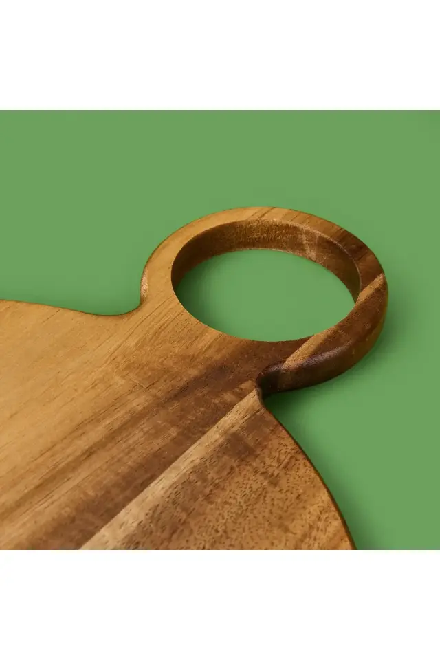 Mien Akasya Yuvarlak Halkalı Kesim Tahtası - Kahverengi - 38x28 cm