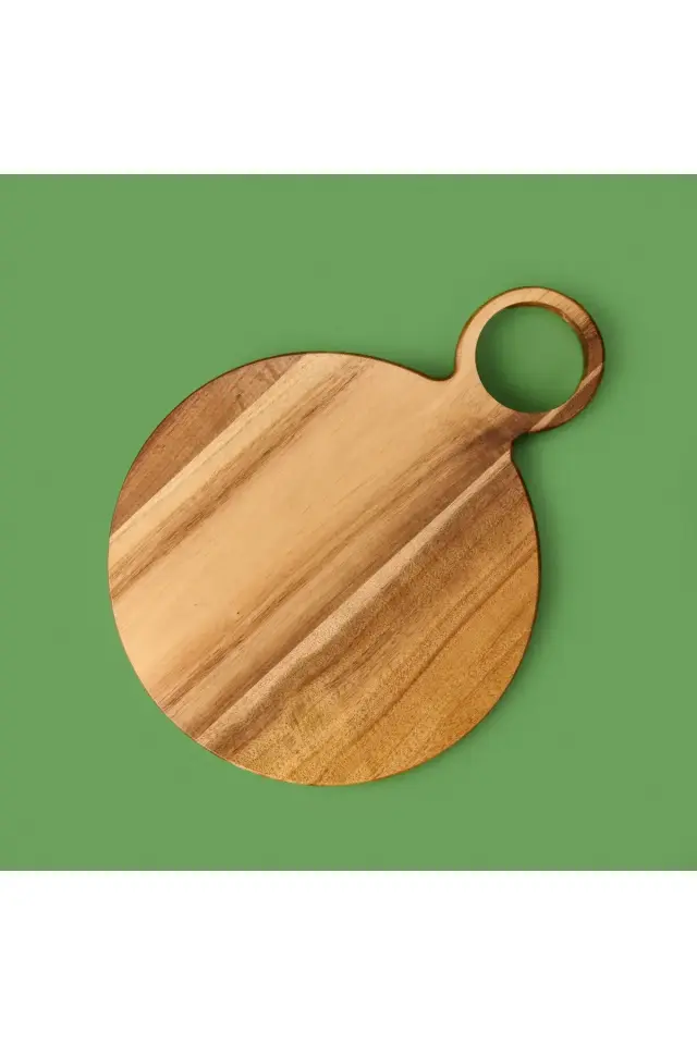 Mien Akasya Yuvarlak Halkalı Kesim Tahtası - Kahverengi - 38x28 cm