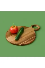 Akasya Yuvarlak Halkalı Kesim Tahtası - Kahverengi - 32x24 cm