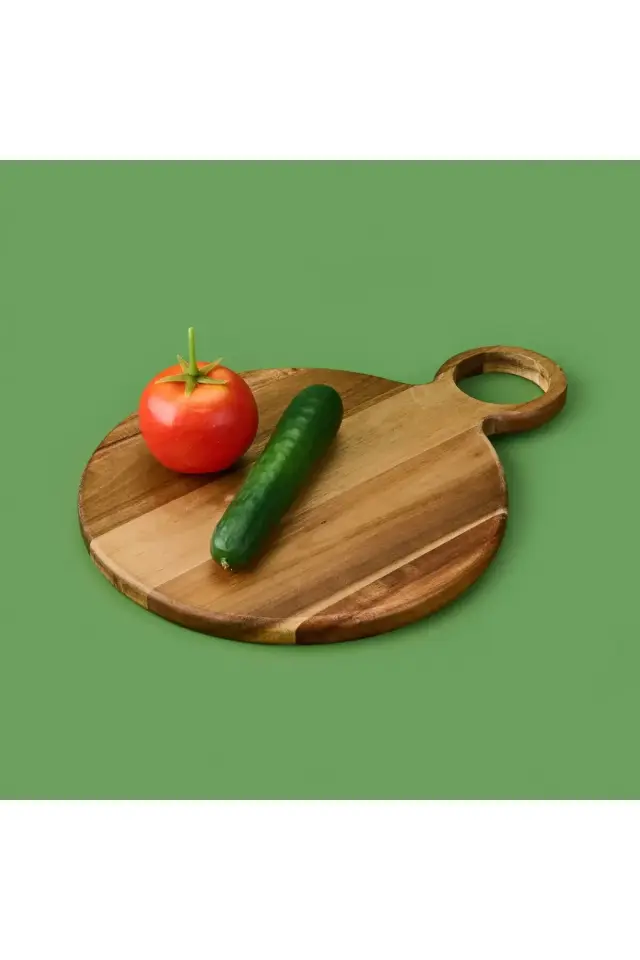 Akasya Yuvarlak Halkalı Kesim Tahtası - Kahverengi - 32x24 cm