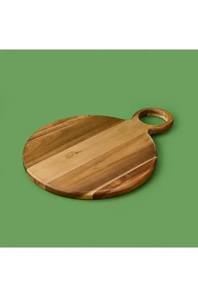 Akasya Yuvarlak Halkalı Kesim Tahtası - Kahverengi - 32x24 cm