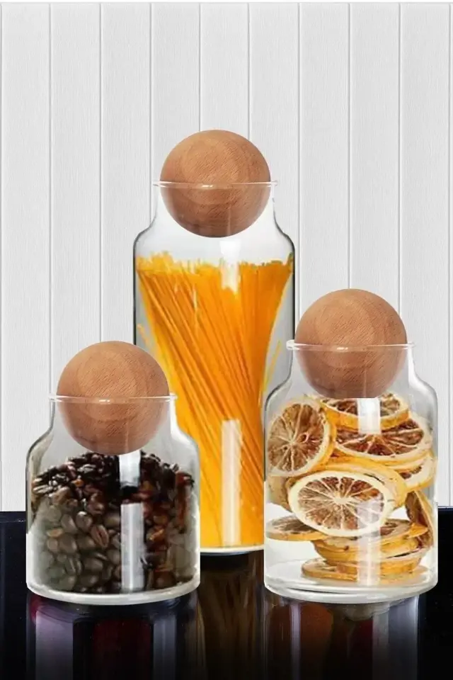 Top Kapaklı Baharat Takımı Gülle Baharatlık Kavanoz Seti Kapaklı Saklama Kabı 3'lü Set