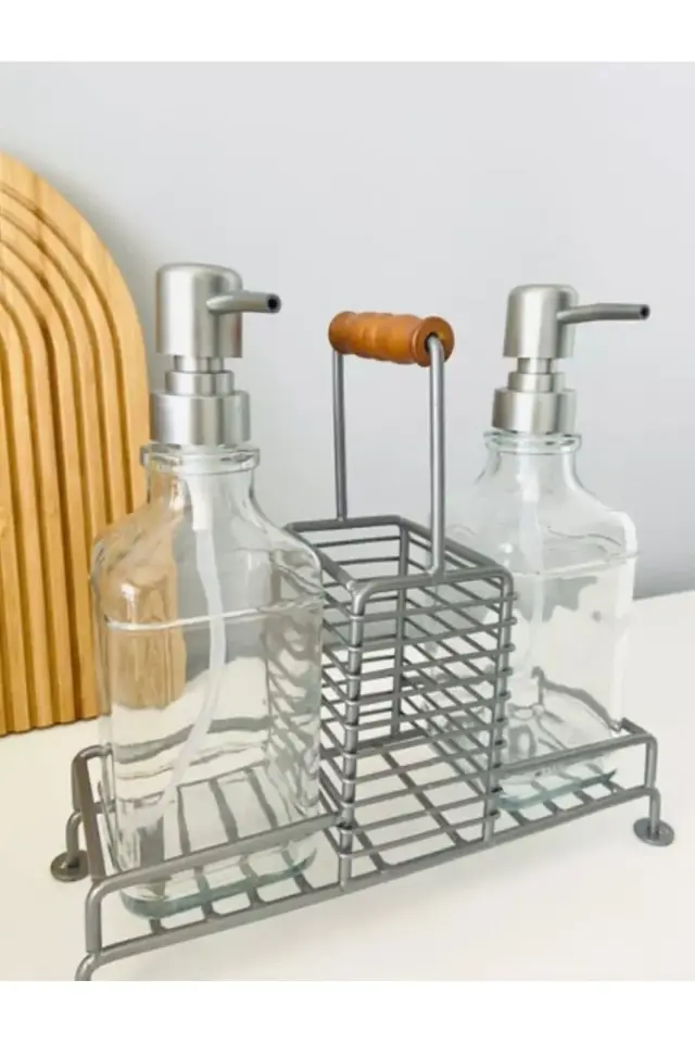 Mien Kulp Detaylı Standlı 2’li Cam Sabunluk Seti Ikili Sabunluk Set Standlı Sabunluk