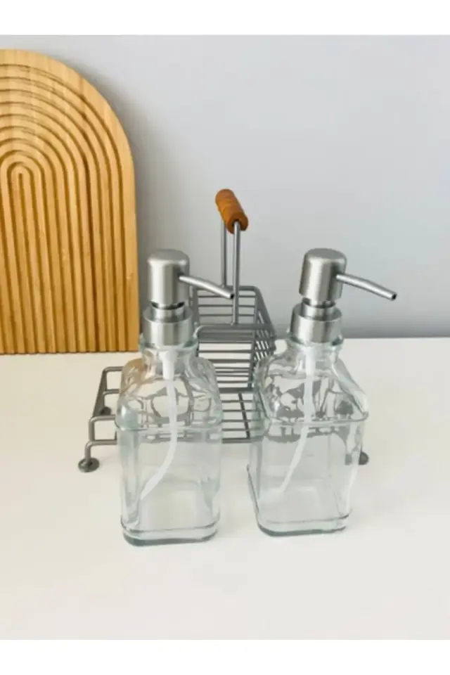 Mien Kulp Detaylı Standlı 2’li Cam Sabunluk Seti Ikili Sabunluk Set Standlı Sabunluk