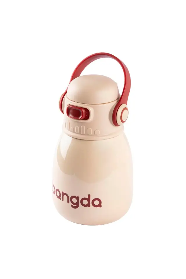 BEJ ÇİFT KATMANLI TUTACAKLI PASLANMAZ ÇELİK ÇOCUK TERMOSU 600ML