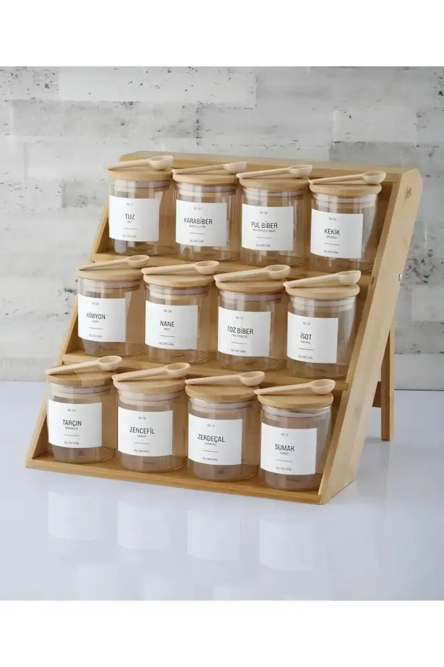 Bambu 3 Katlı Katlanır Ayaklı Baharatlık Standı Çekmece İçi Baharatlık Standı