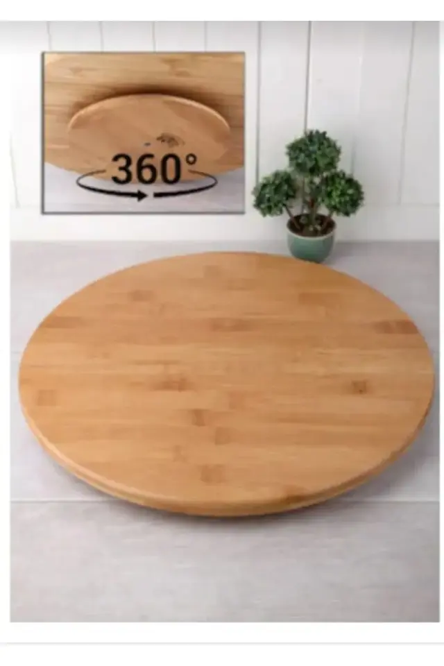 Bambu Düz Döner Sunumluk&tepsi,Pizza Servis Sunum Tabağı 31 Cm