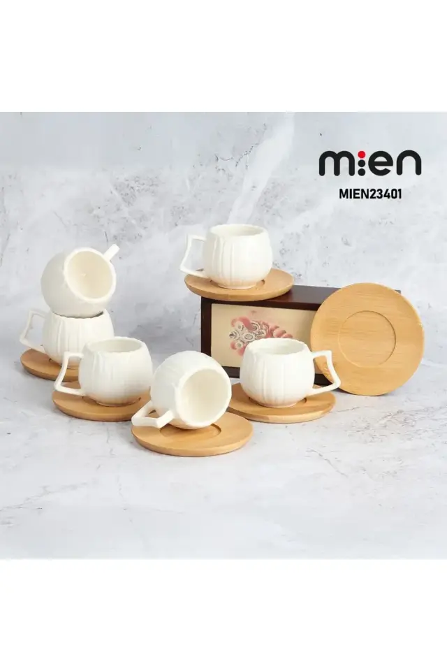 Mien 6 Kişilik Bambu Tabaklı Fincan Seti