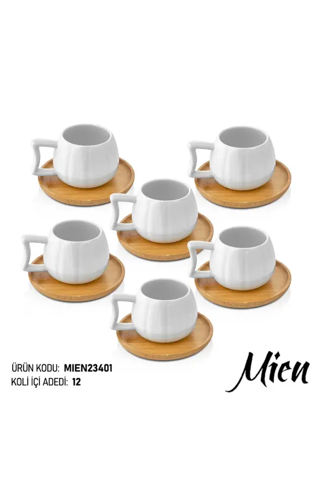 Mien 6 Kişilik Bambu Tabaklı Fincan Seti