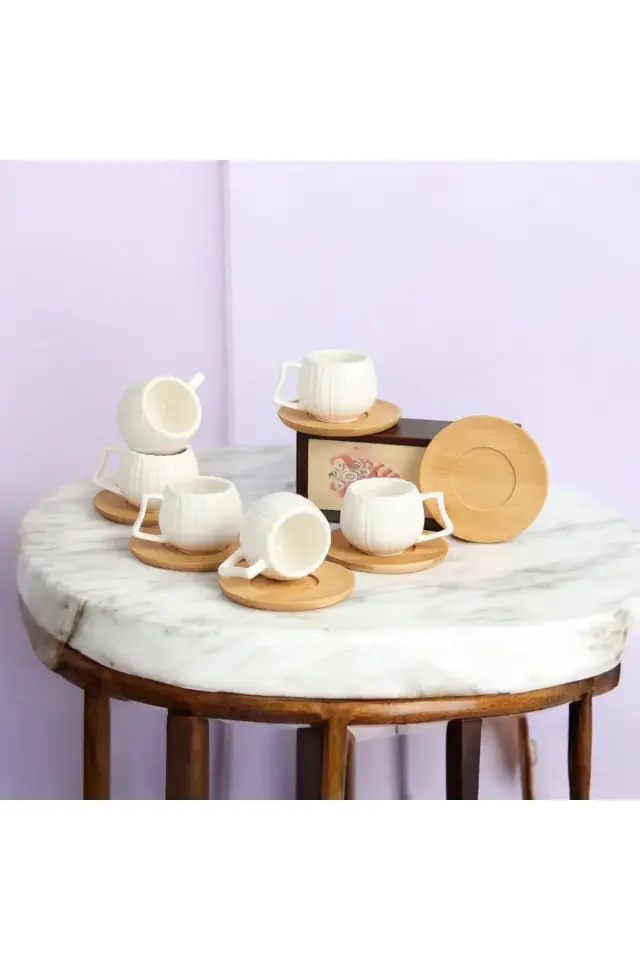 Mien 6 Kişilik Bambu Tabaklı Fincan Seti
