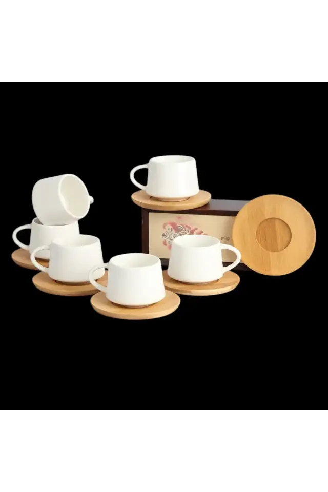 Mien 6 Kişilik Bambu Tabaklı Fincan Seti