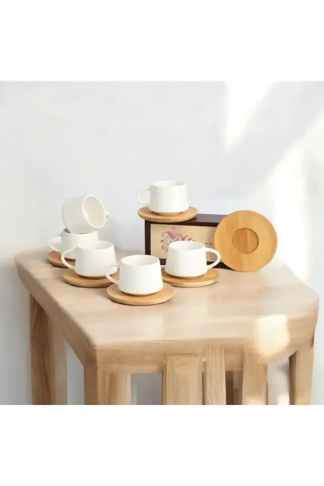 Mien 6 Kişilik Bambu Tabaklı Fincan Seti
