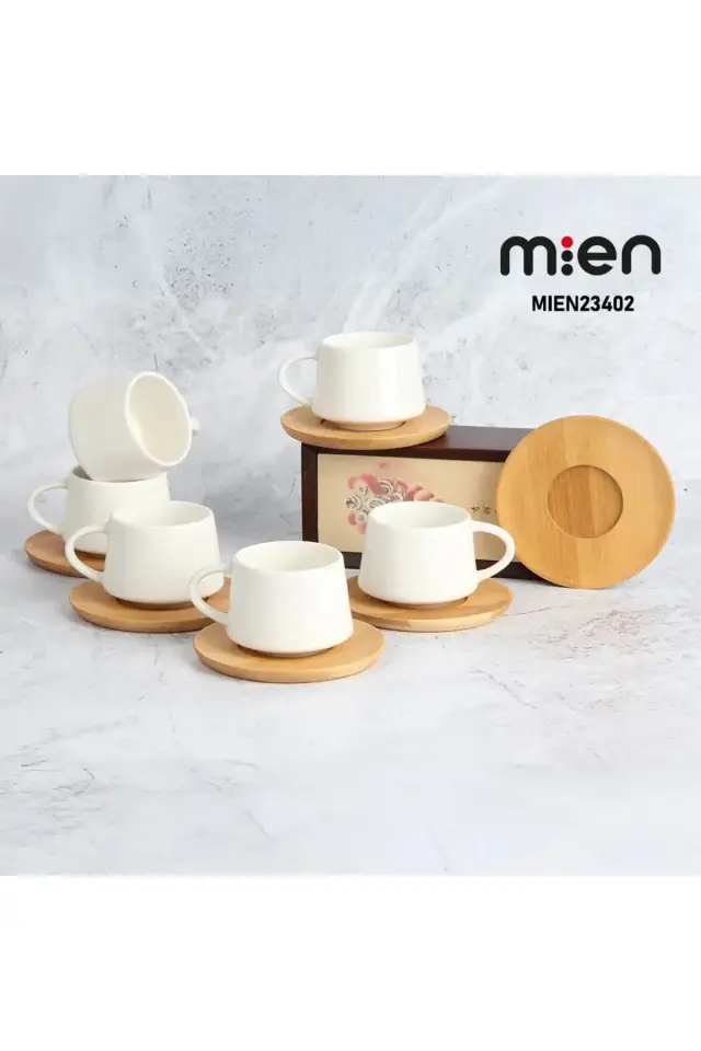 Mien 6 Kişilik Bambu Tabaklı Fincan Seti