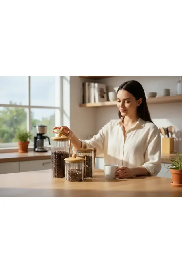 Kaşıklı Cam Kavanoz seti Vakumlu Kapak 650,1000,1350 ml 3 adet KAVANOZ