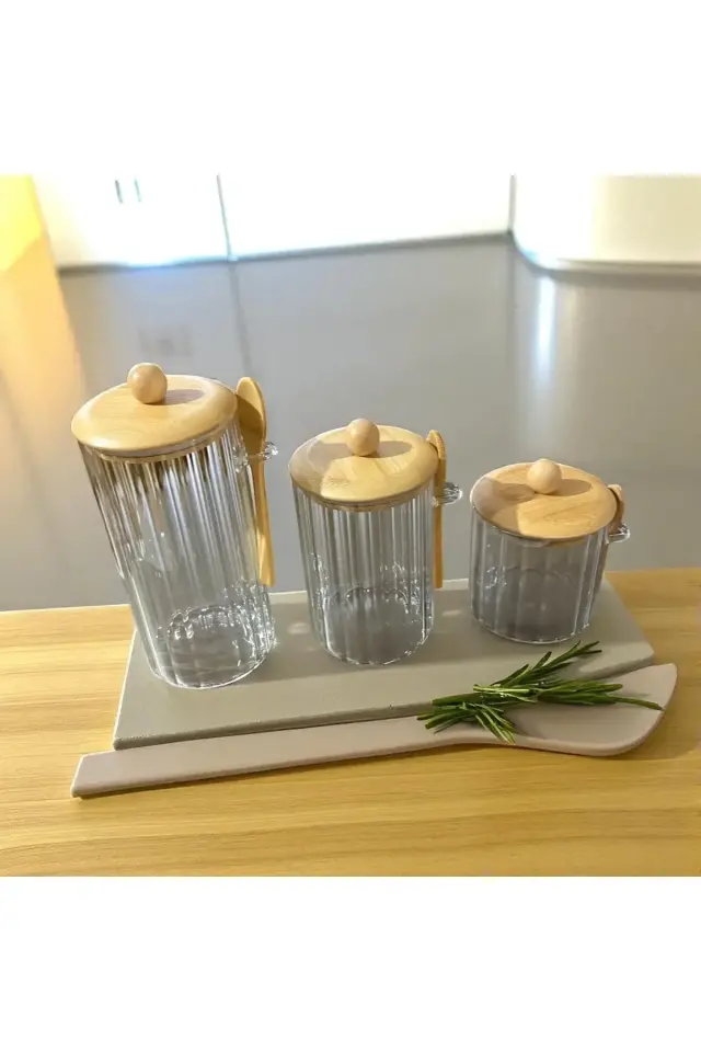Kaşıklı Cam Kavanoz seti Vakumlu Kapak 650,1000,1350 ml 3 adet KAVANOZ