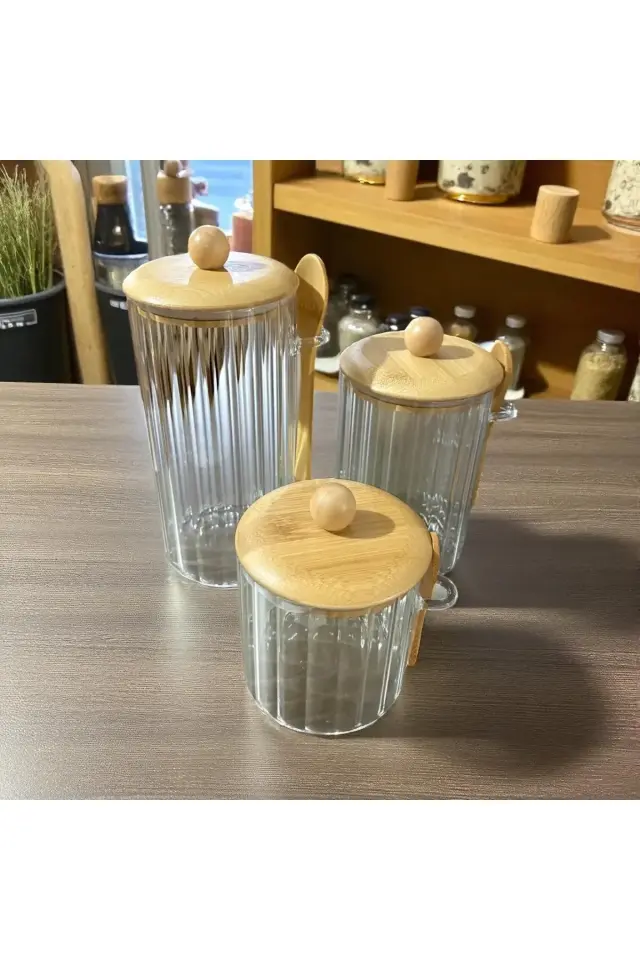 Kaşıklı Cam Kavanoz seti Vakumlu Kapak 650,1000,1350 ml 3 adet KAVANOZ
