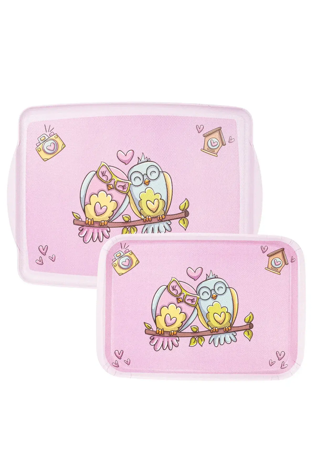 MELAMİN BAYKUŞ DESENLİ 2Lİ DİKDÖRTGEN KAYDIRMAZ TEPSİ 34-41CM