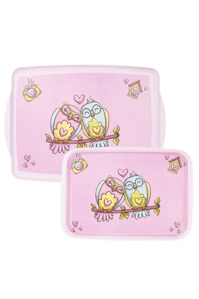 MELAMİN BAYKUŞ DESENLİ 2Lİ DİKDÖRTGEN KAYDIRMAZ TEPSİ 34-41CM