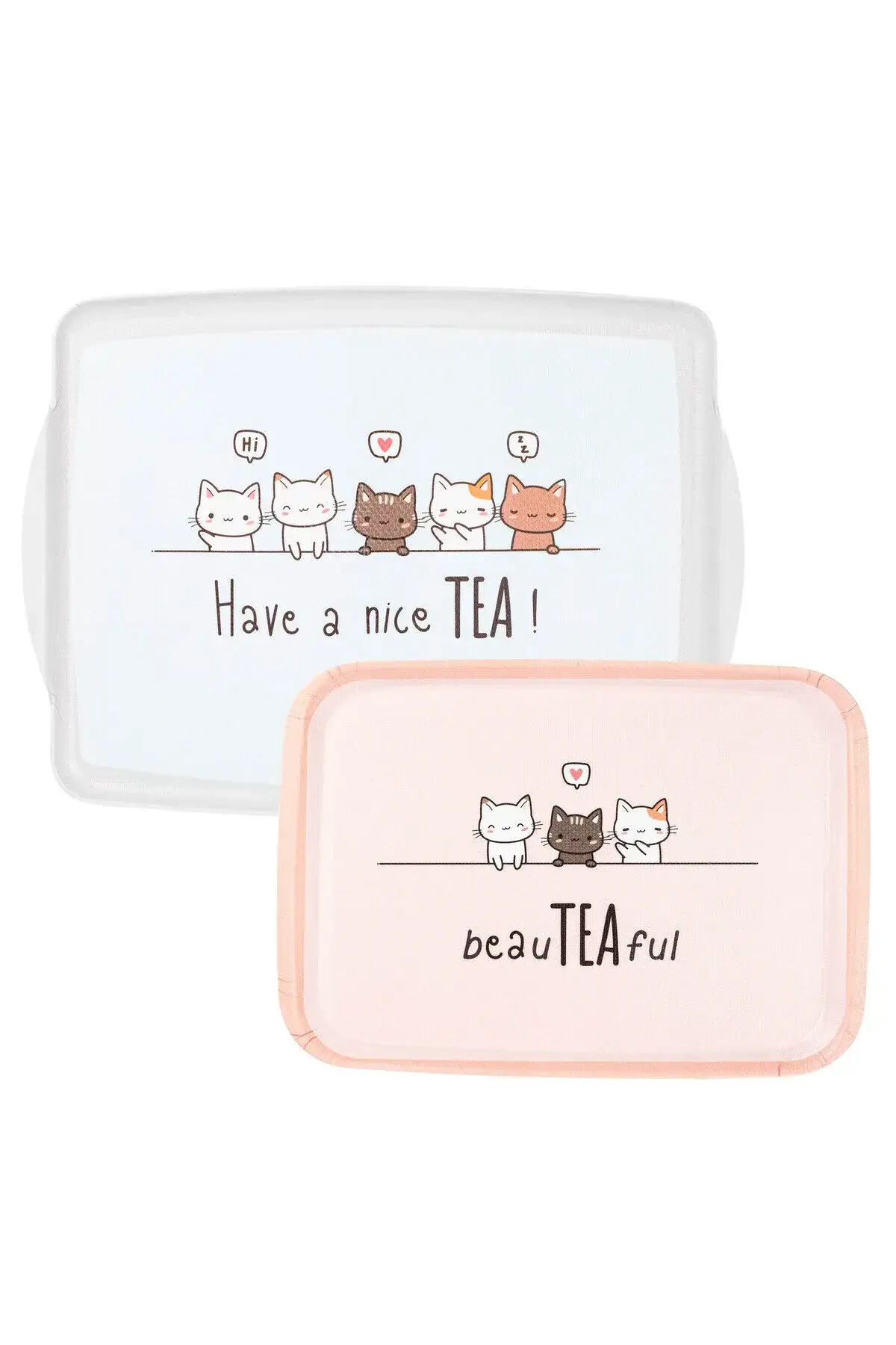 MELAMİN KEDİ DESENLİ 2Lİ DİKDÖRTGEN KAYDIRMAZ TEPSİ 34-41CM