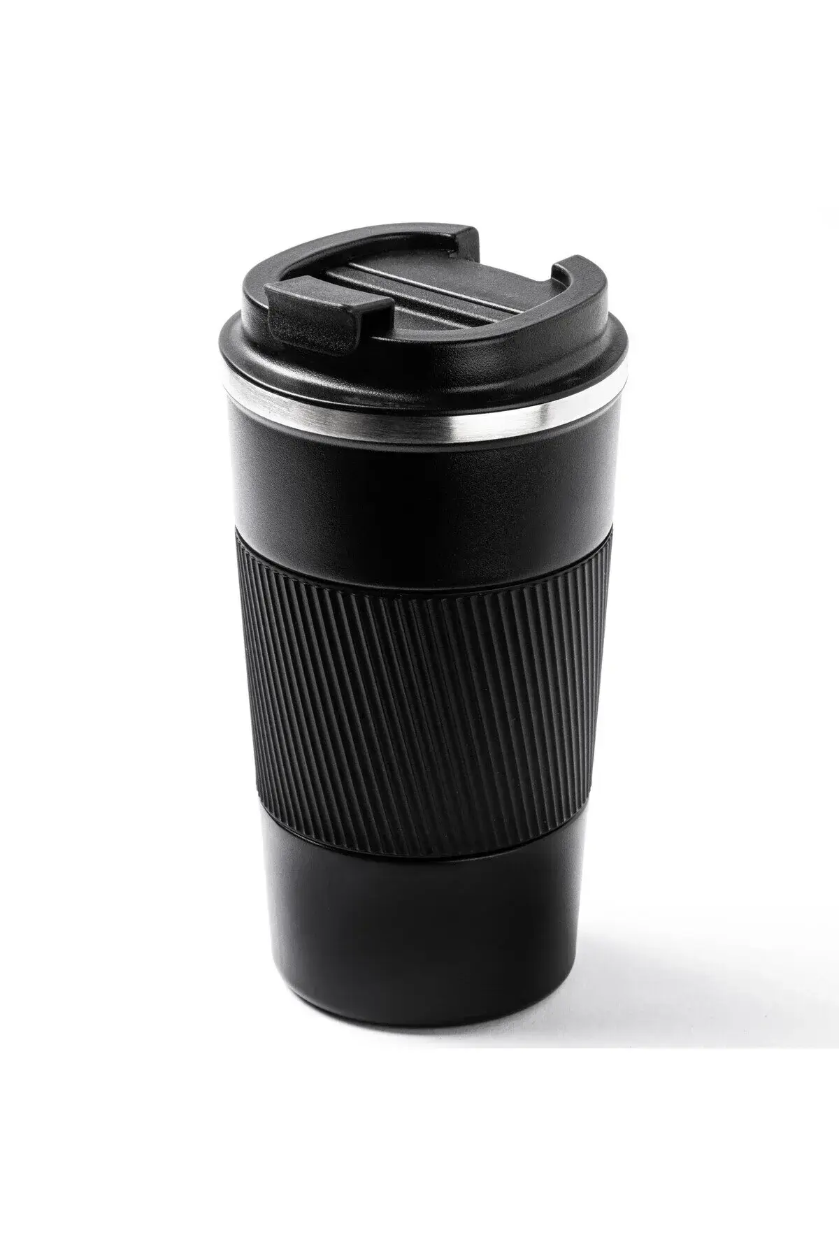 SİYAH KAYDIRMAZ TUTACAKLI PASLANMAZ ÇELİK TERMOS BARDAK 510ML