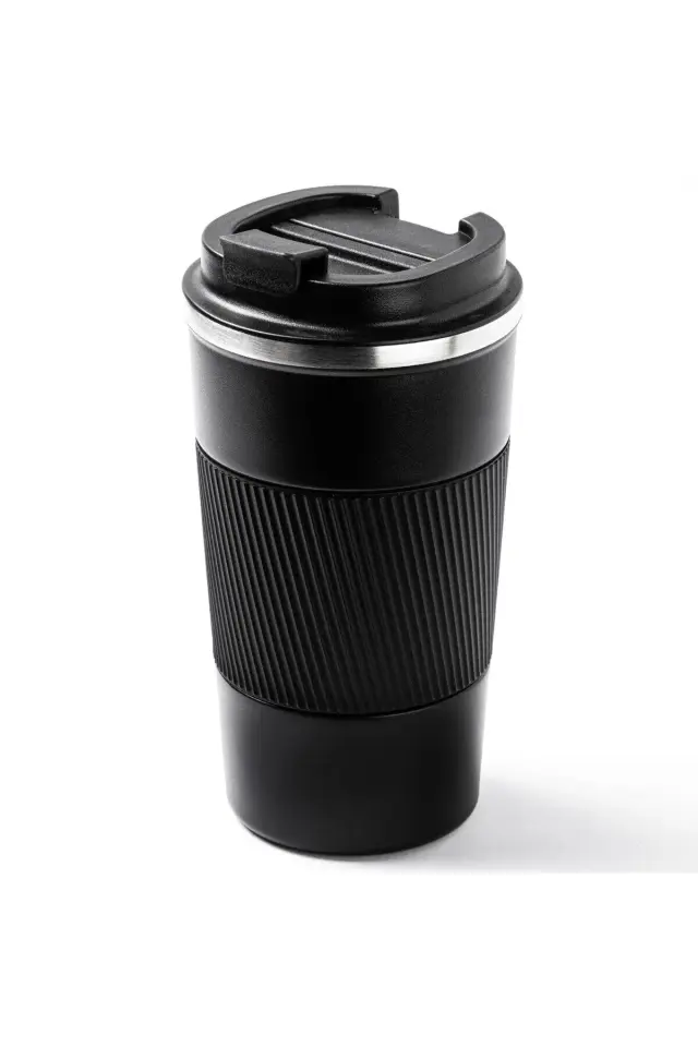 SİYAH KAYDIRMAZ TUTACAKLI PASLANMAZ ÇELİK TERMOS BARDAK 510ML