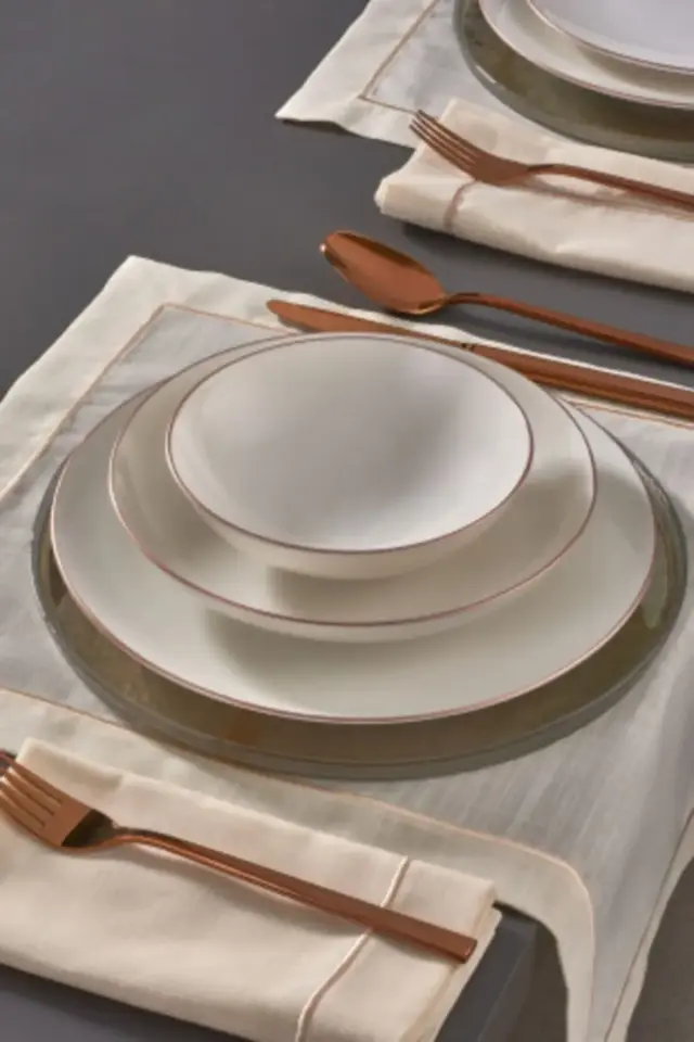 Atina 18 Parça 6 Kişilik Bone Yemek Takımı Cooper Bakır