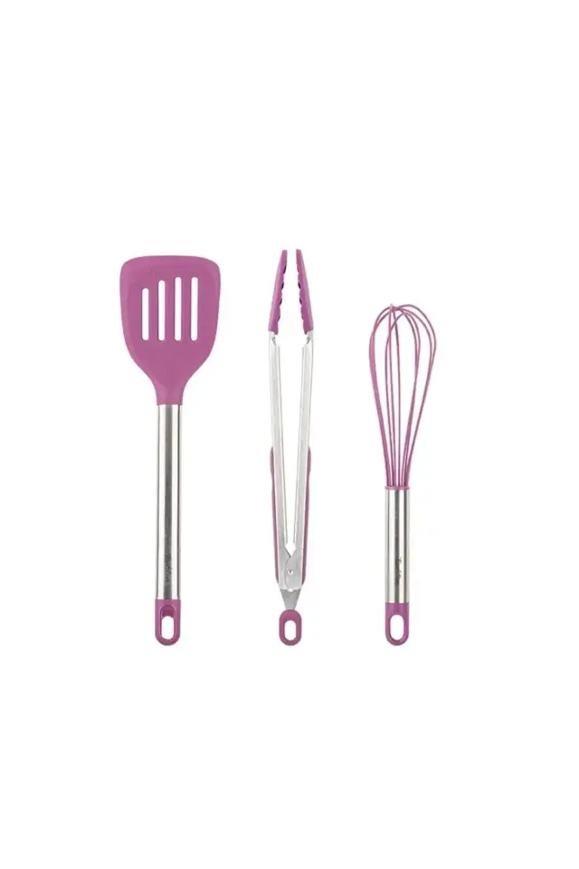 Silikon Vişne 3lü Metal Detaylı Büyük Hazırlık Seti