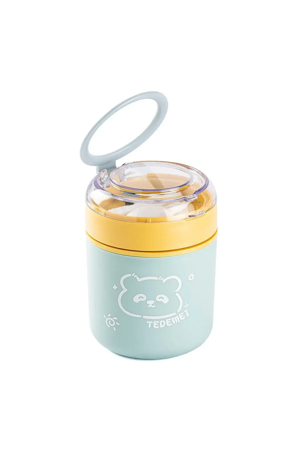 TEDEMEI MAVİ SARI PASLANMAZ ÇELİK YUVARLAK YEMEK TAŞIMA KABI 530ML