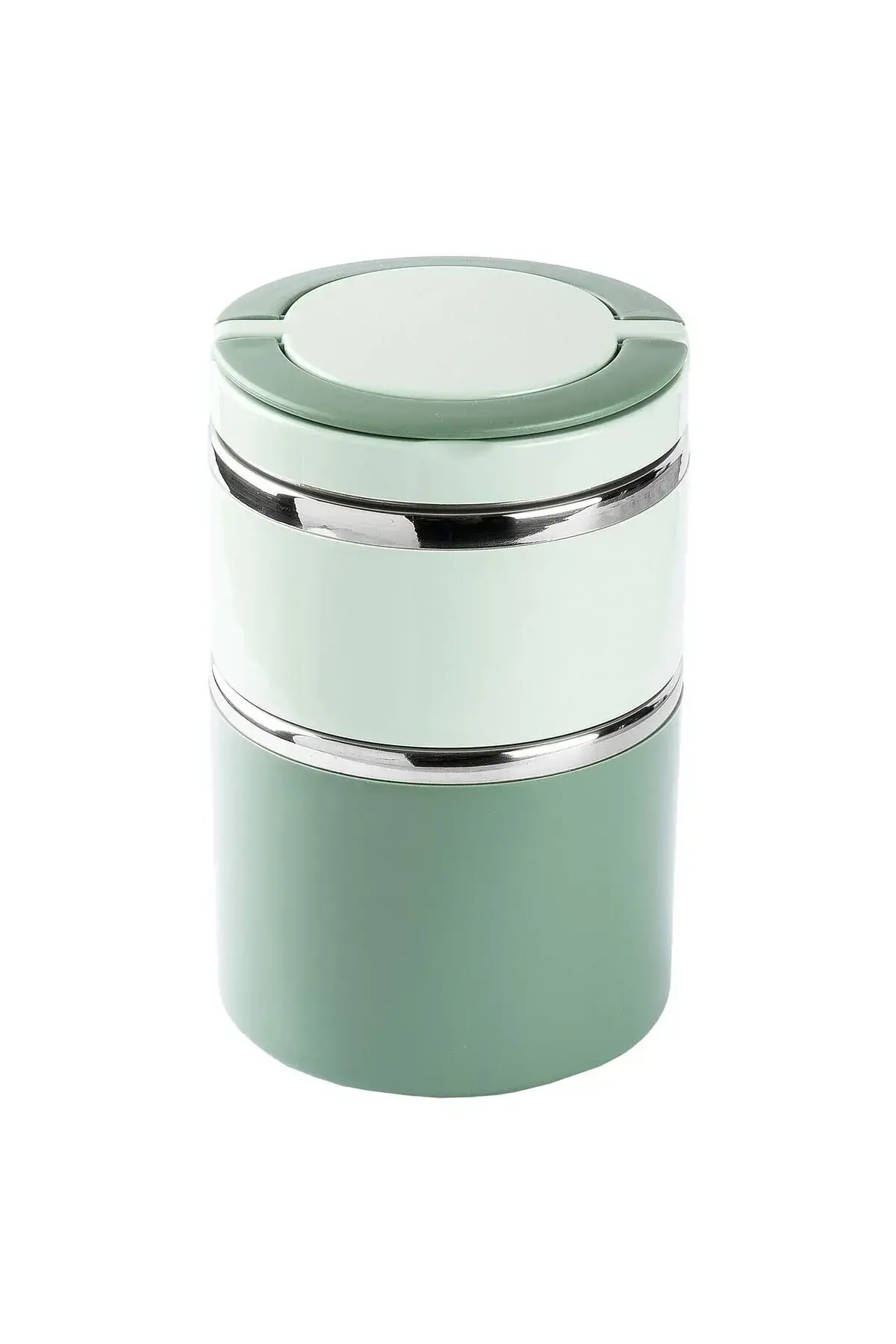 024-01-TEDEMEI YEŞİL PASLANMAZ ÇELİK 2 KATLI YUVARLAK YEMEK TAŞIMA KABI 930ML