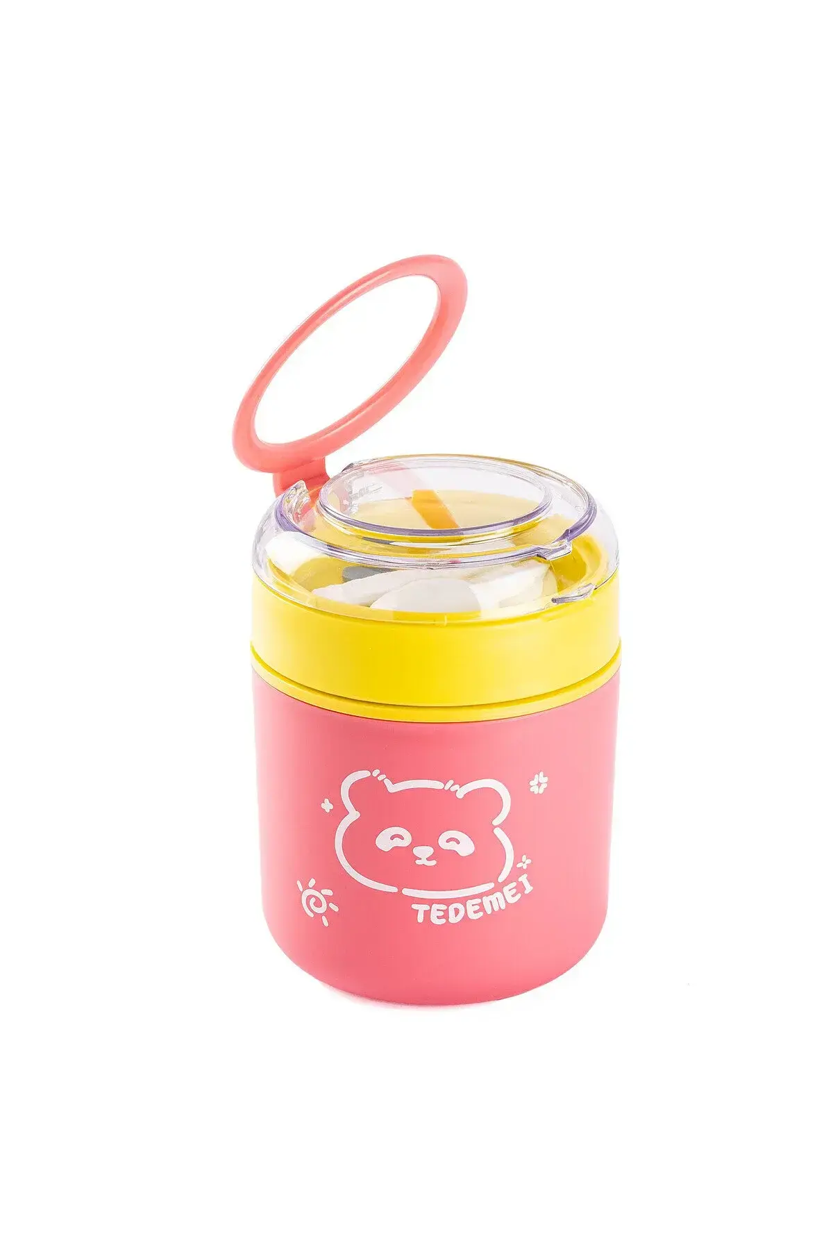 TEDEMEI PEMBE SARI PASLANMAZ ÇELİK YUVARLAK YEMEK TAŞIMA KABI 530ML