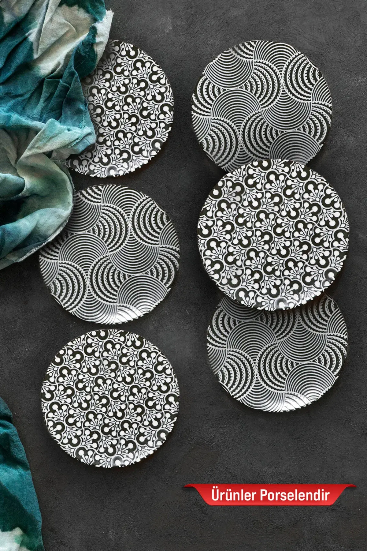 Arya Black 6'lı Porselen Servis Ve Sunum Tabagı Seti