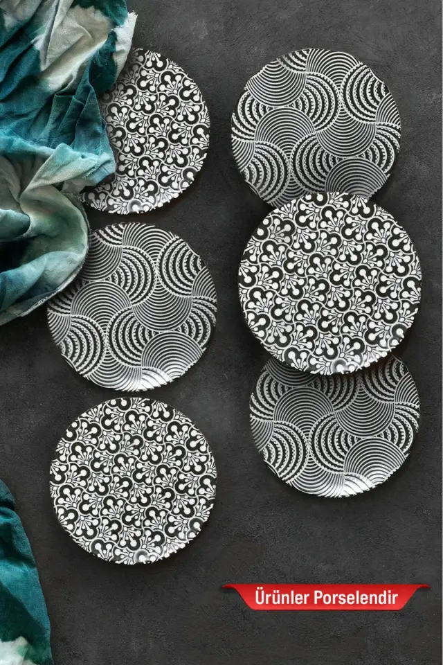 Arya Black 6'lı Porselen Servis Ve Sunum Tabagı Seti