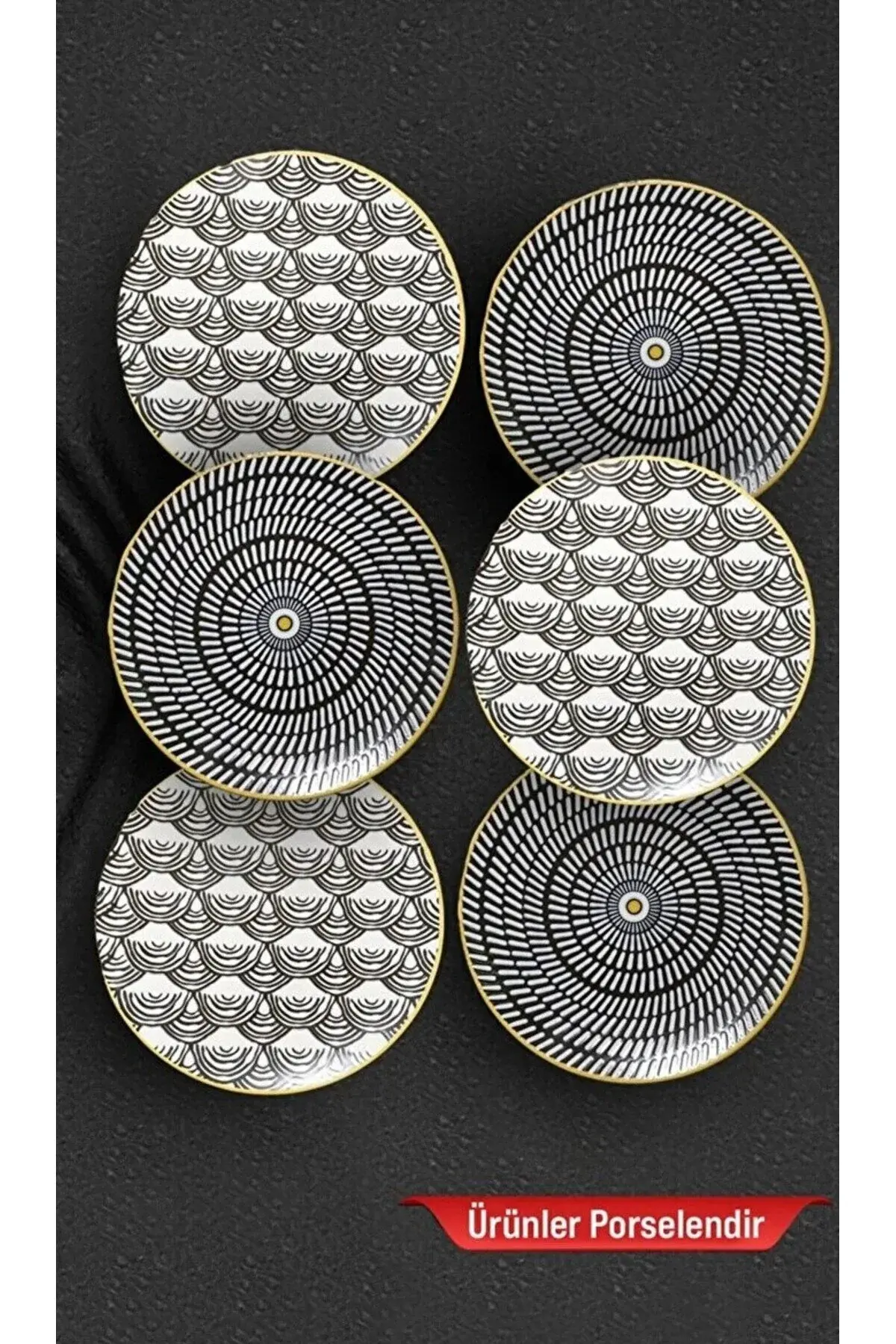 ARYA BLACK & WHİTE 6'lı Pasta Tabağı , Porselen 6'lı pasta tabağı - nbtarya1