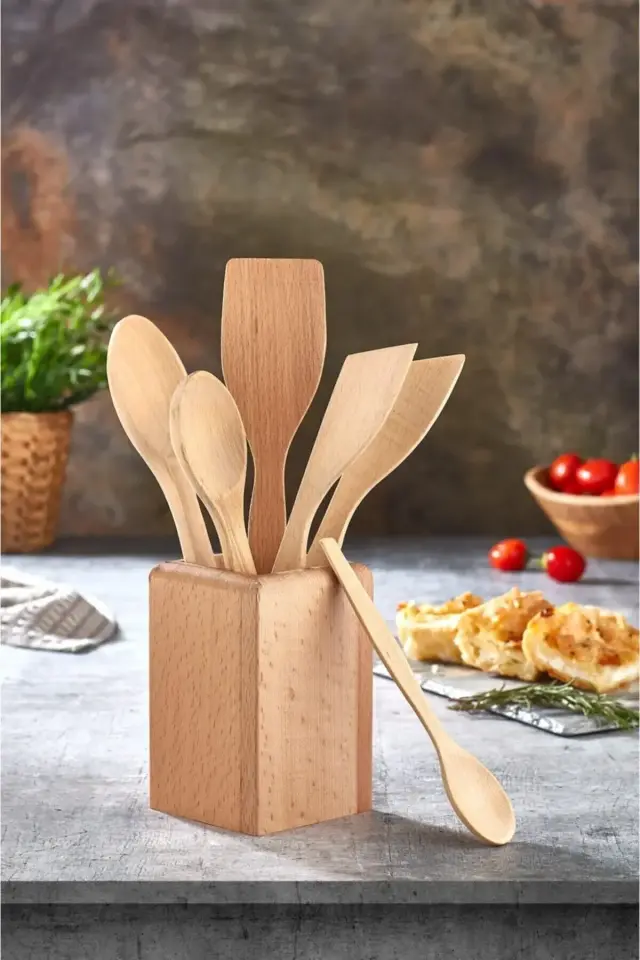 Rain 6 Parça Ahşap Kaşıklık, Kaşıklık Seti