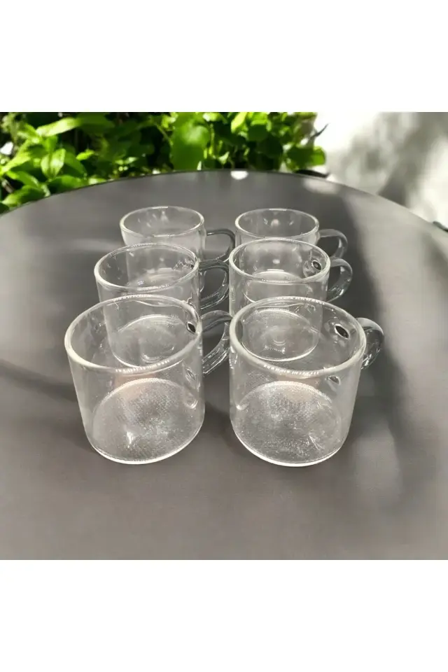 Borasilikat Isıya Dayanıklı Kulplu Kahve Fincan 6 adet, Cam fincan Siyah kulplu 100ml