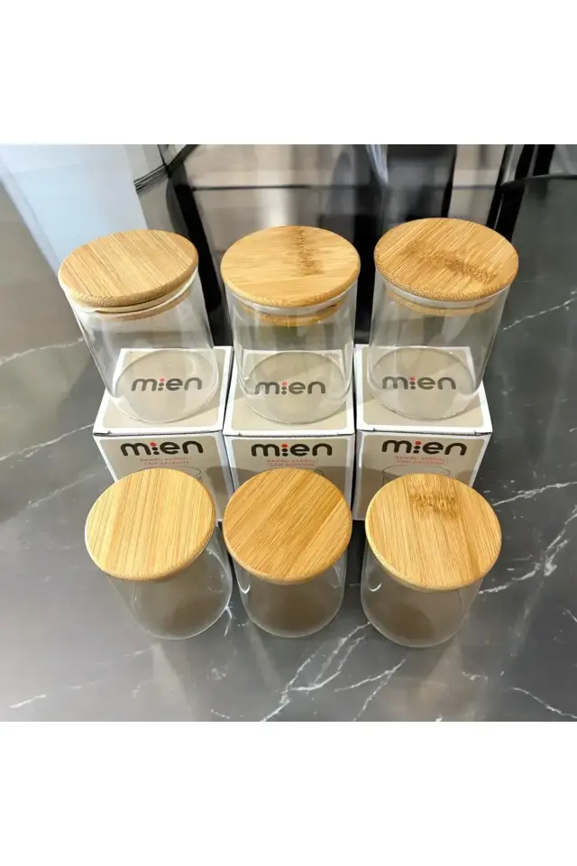 Bambu Kapaklı Cam Baharatlık 6 adet 200 ml