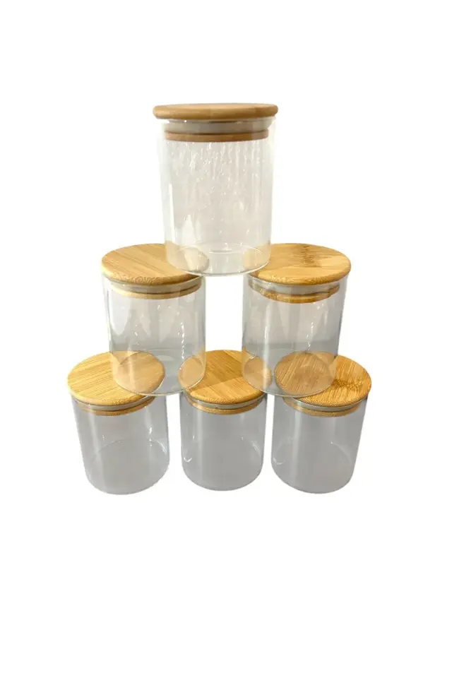Bambu Kapaklı Cam Baharatlık 6 adet 200 ml