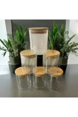Bambu Kapaklı Cam Baharatlık 6 adet 200 ml