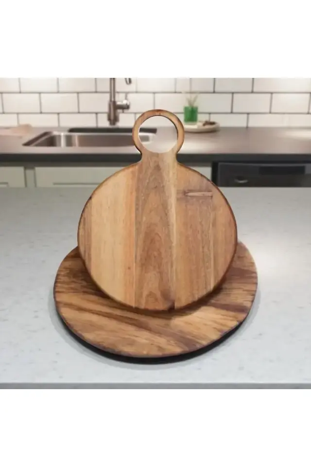 2'li Akasya kesim panosu,Yuvarlak Akasya Kesme tahtası 24x32 & 28x38