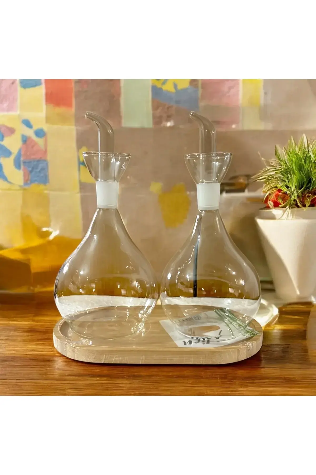 2'li Yağdanlık & Zeytinyağı Sıvı Yağ şişesi & Yağlık Sirkelik 1 lt bambu standlı