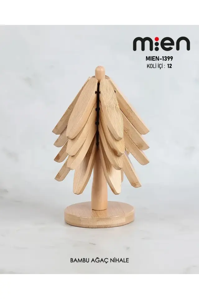 Ahşap Ağaç Nihale - Bambu Nihale - Pratik Katlanır Nihale - Bambu Bardak Altlığı-4lu stand