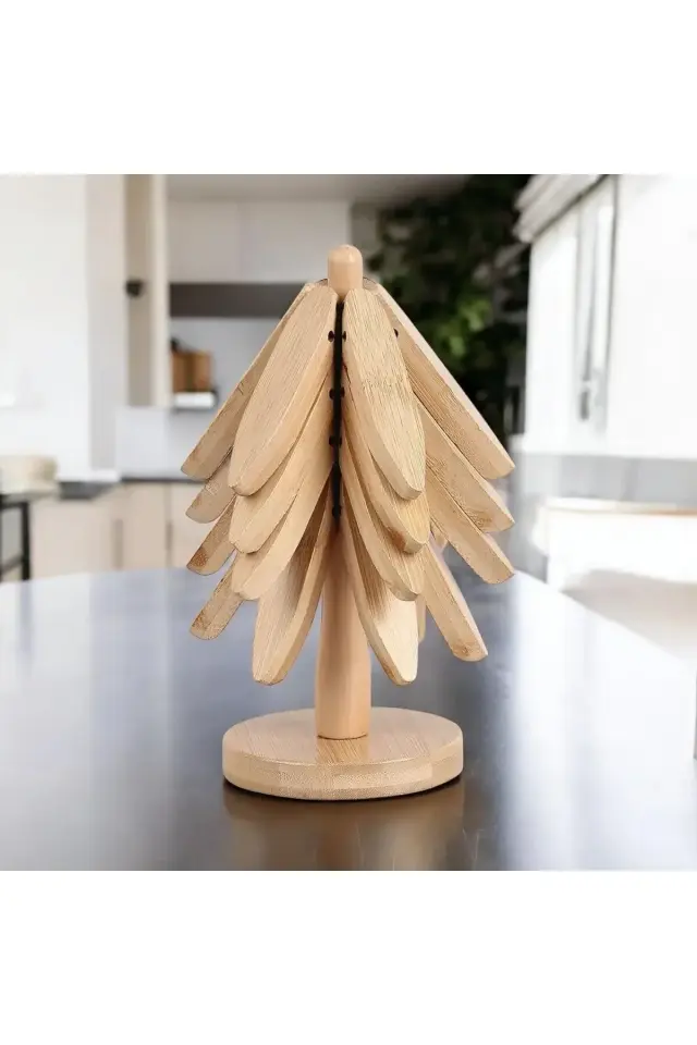 Ahşap Ağaç Nihale - Bambu Nihale - Pratik Katlanır Nihale - Bambu Bardak Altlığı-4lu stand