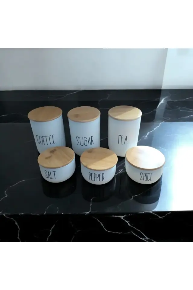 6' lı Bambu Kapaklı Cam Kavanoz Seti