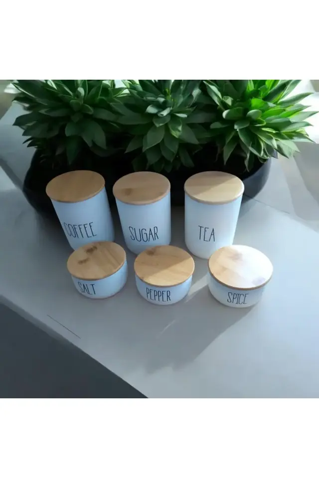 6' lı Bambu Kapaklı Cam Kavanoz Seti