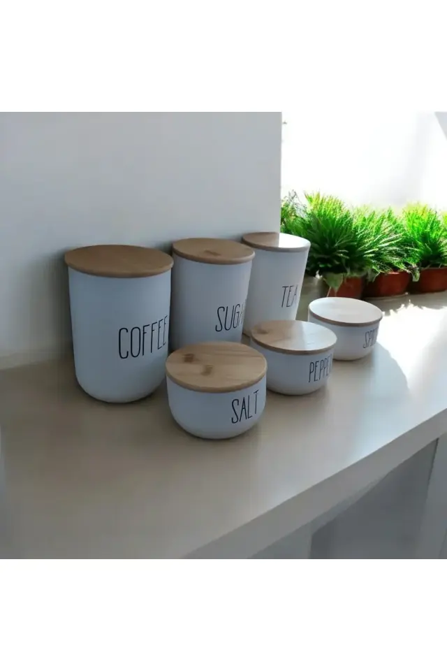 6' lı Bambu Kapaklı Cam Kavanoz Seti